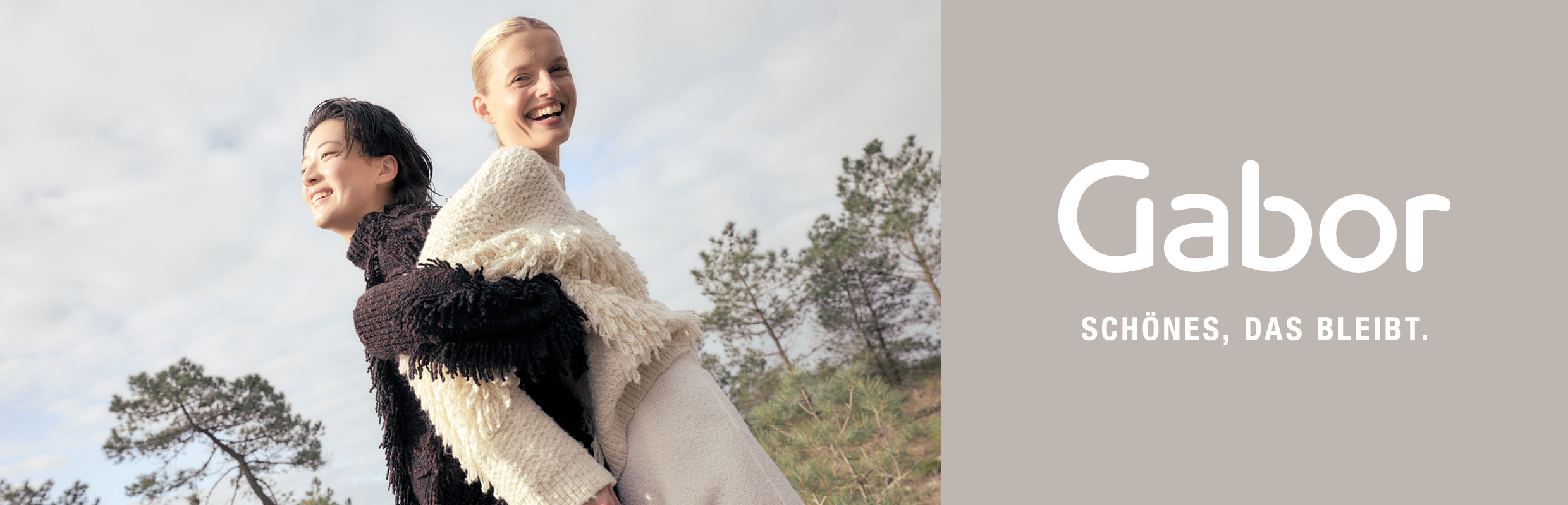 Gabor Logo und daneben sind 2 Frauen sommerlich gekleidet Gabor Logo und daneben sind 2 Frauen sommerlich gekleidet