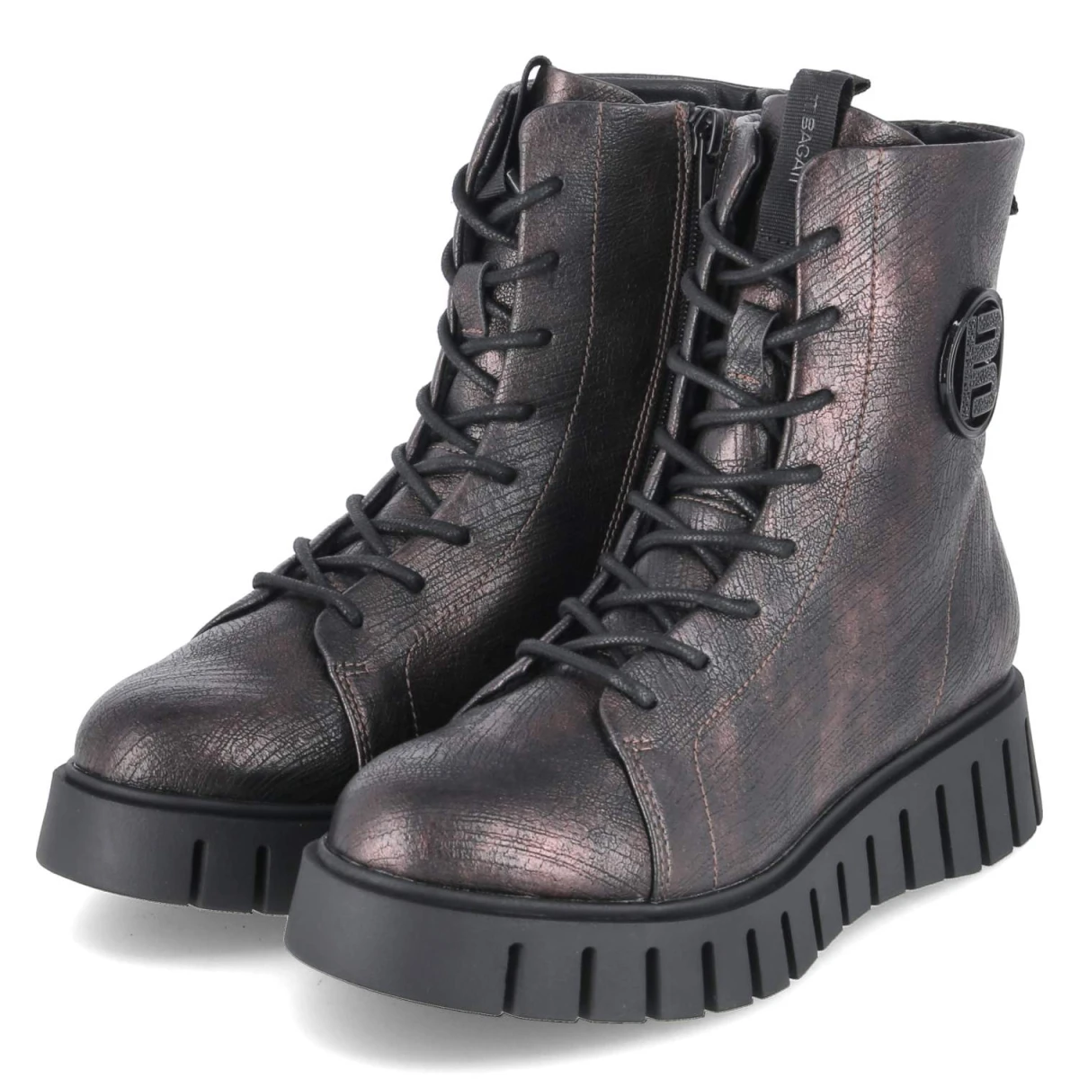 Schnürboots - black / dark red