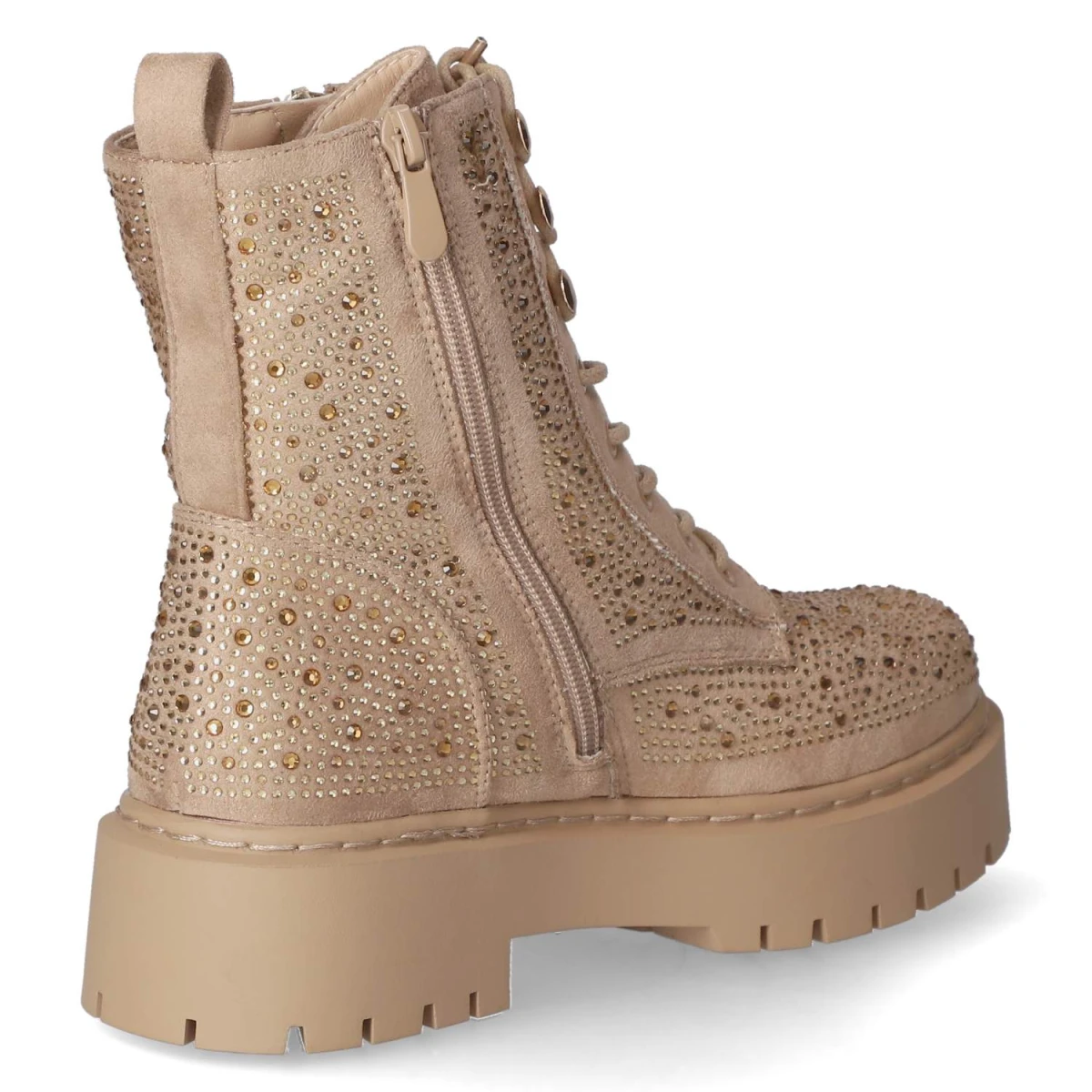 Schnürstiefeletten - beige micro/ stones